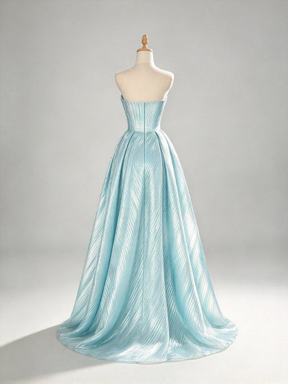 Light Cyan Strapless Sweetheart Shimmer Metallic A-Line Prom Dress
