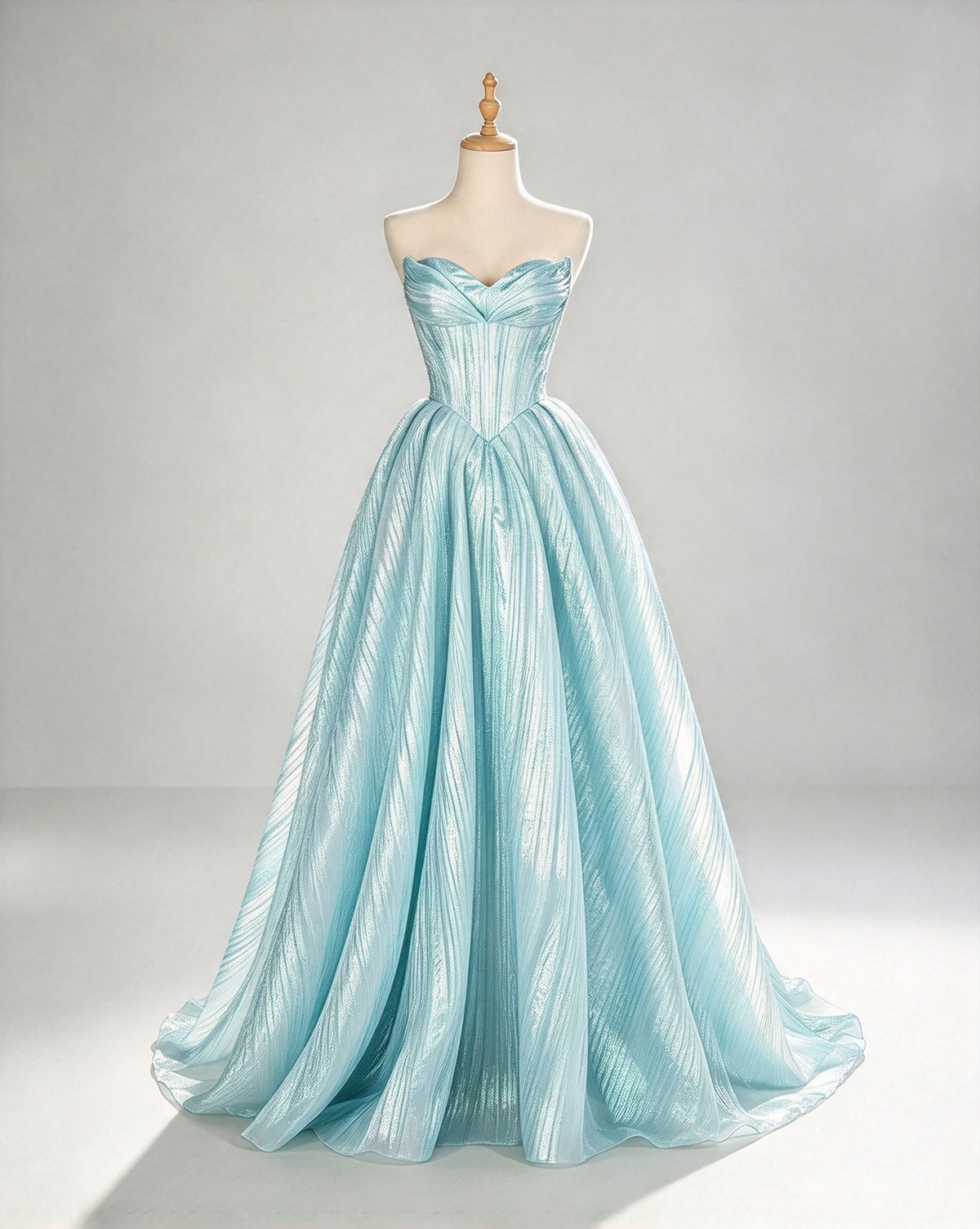 Light Cyan Strapless Sweetheart Shimmer Metallic A-Line Prom Dress