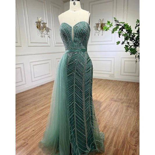 Turquoise Mermaid Beaded Evening Dress