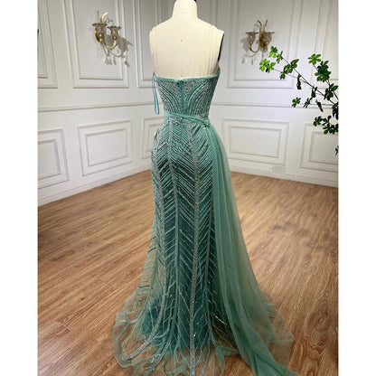 Turquoise Mermaid Beaded Evening Dress