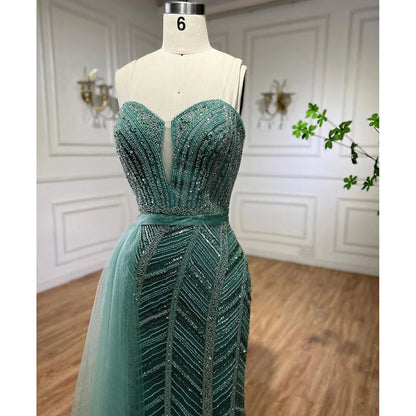 Turquoise Mermaid Beaded Evening Dress