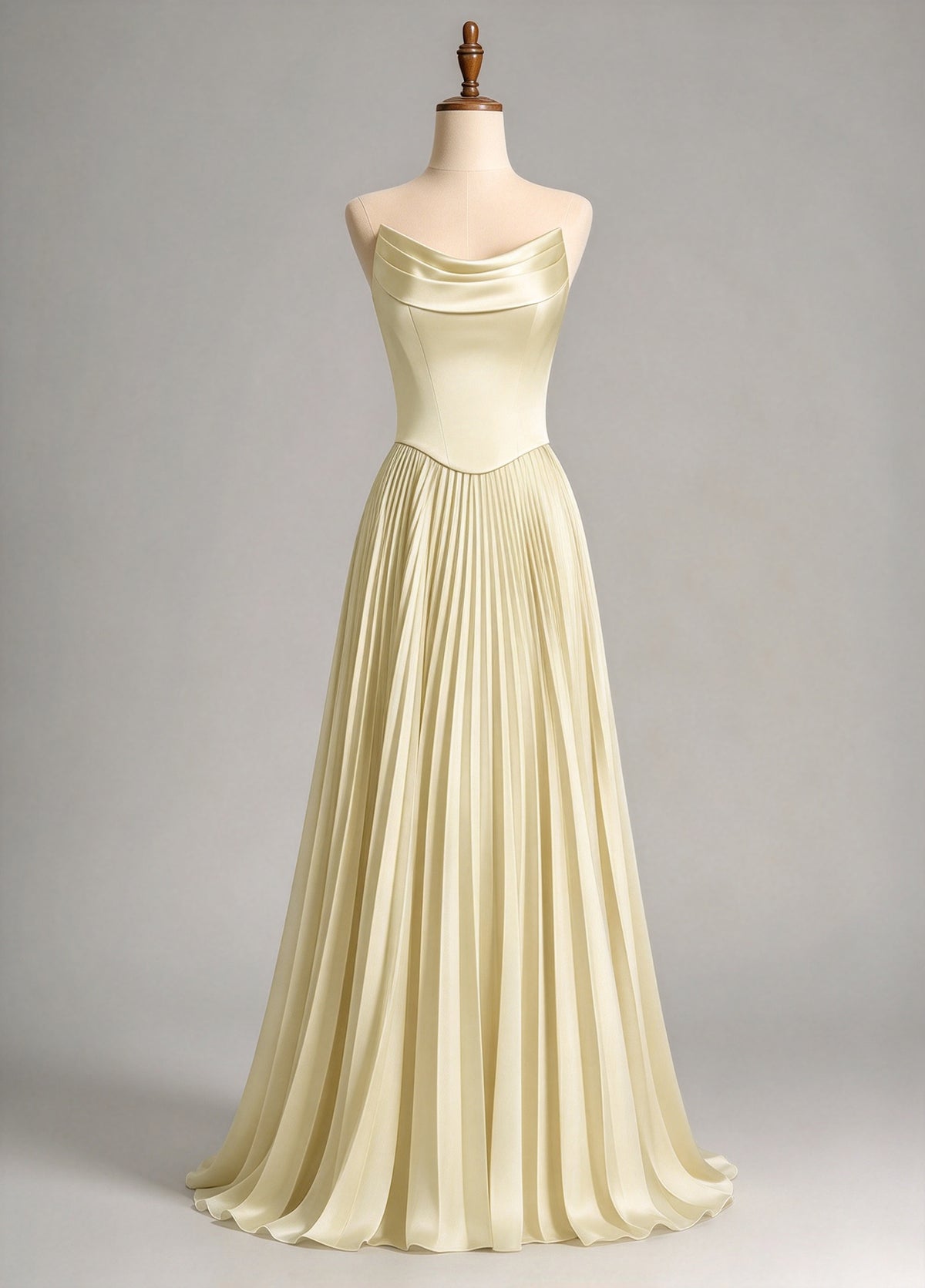 Champagne Cowl Neck Pleated Satin Formal Dress