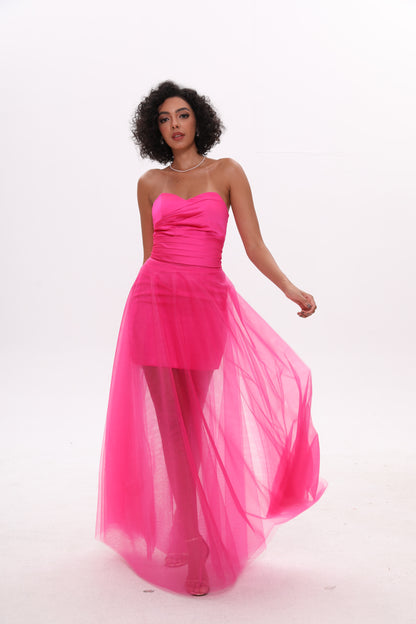 Pink Strapless Tulle Dress Prom Dress