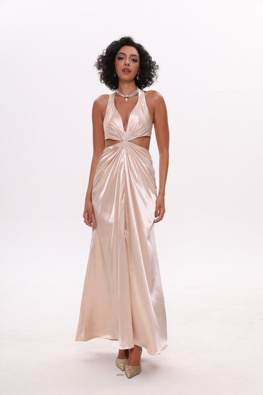 Twist Front thigh-high Satin Prom Dress