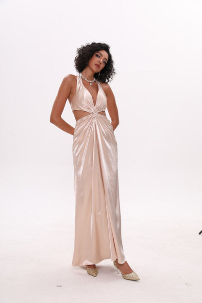 Twist Front thigh-high Satin Prom Dress