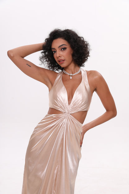Twist Front thigh-high Satin Prom Dress