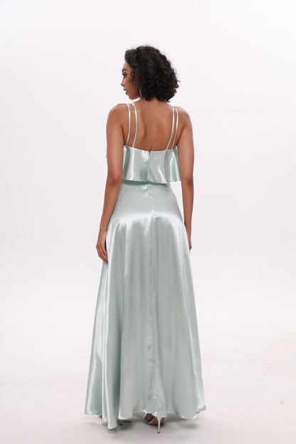 COLD SHOULDER SILK RUFFLE DRESS