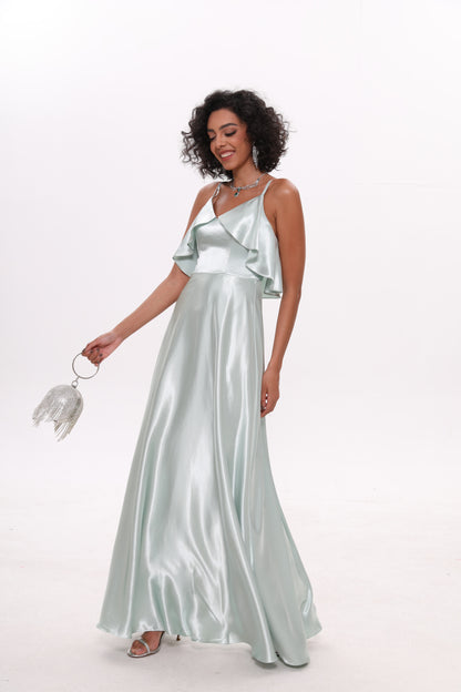 COLD SHOULDER SILK RUFFLE DRESS