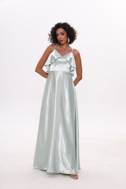 COLD SHOULDER SILK RUFFLE DRESS