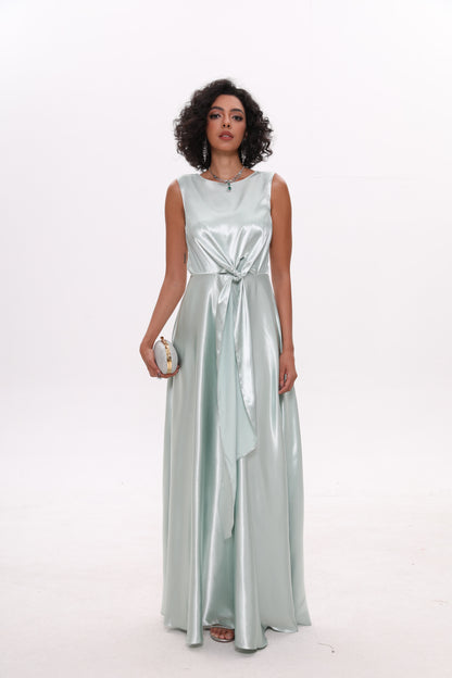 Sleeveless Front Tie Satin Dress Bridesmaid Dress Evening Dress