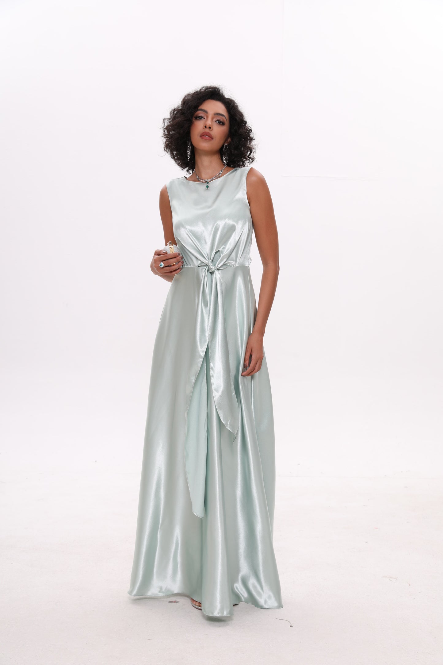 Sleeveless Front Tie Satin Dress Bridesmaid Dress Evening Dress