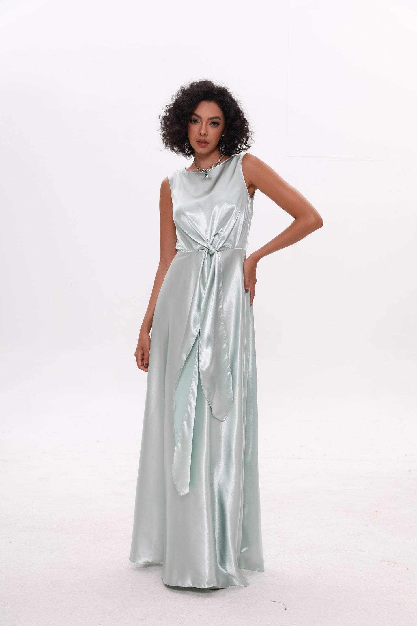 Sleeveless Front Tie Satin Dress Bridesmaid Dress Evening Dress