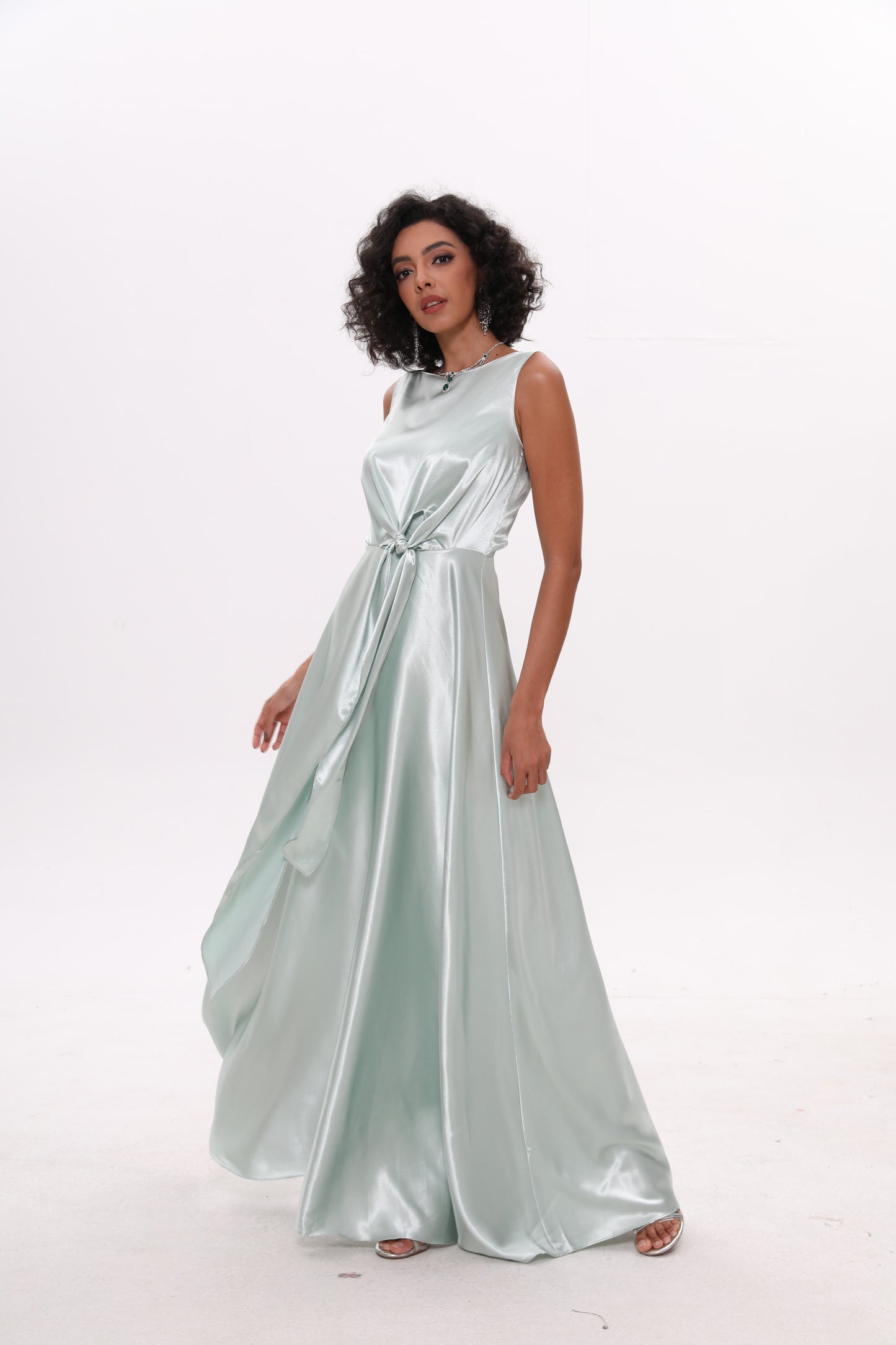 Sleeveless Front Tie Satin Dress Bridesmaid Dress Evening Dress