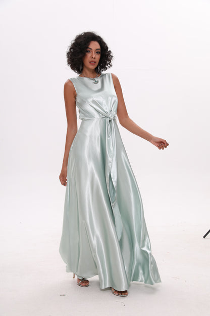 Sleeveless Front Tie Satin Dress Bridesmaid Dress Evening Dress