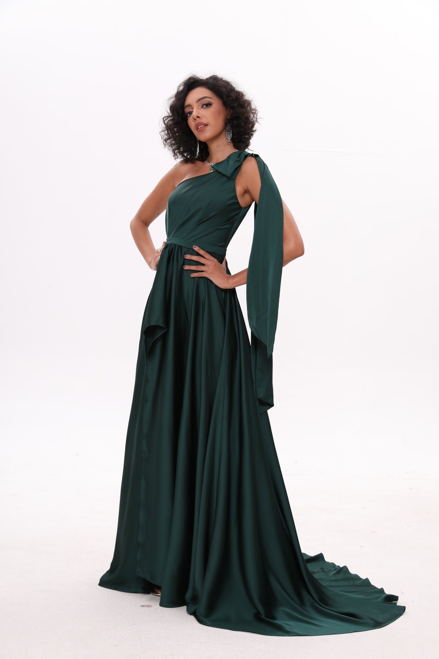 Women's One Shoulder Prom Dresses Long Slit Satin A-line Formal Evening Dresss