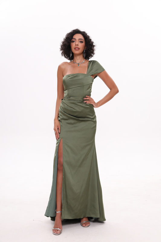 Off-shoulder Bodycon Satin Bridesmaid Dress