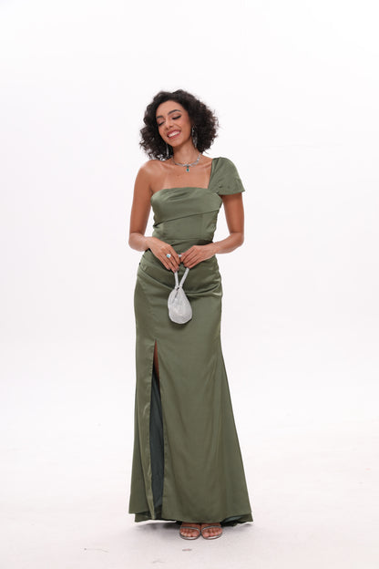Off-shoulder Bodycon Satin Bridesmaid Dress