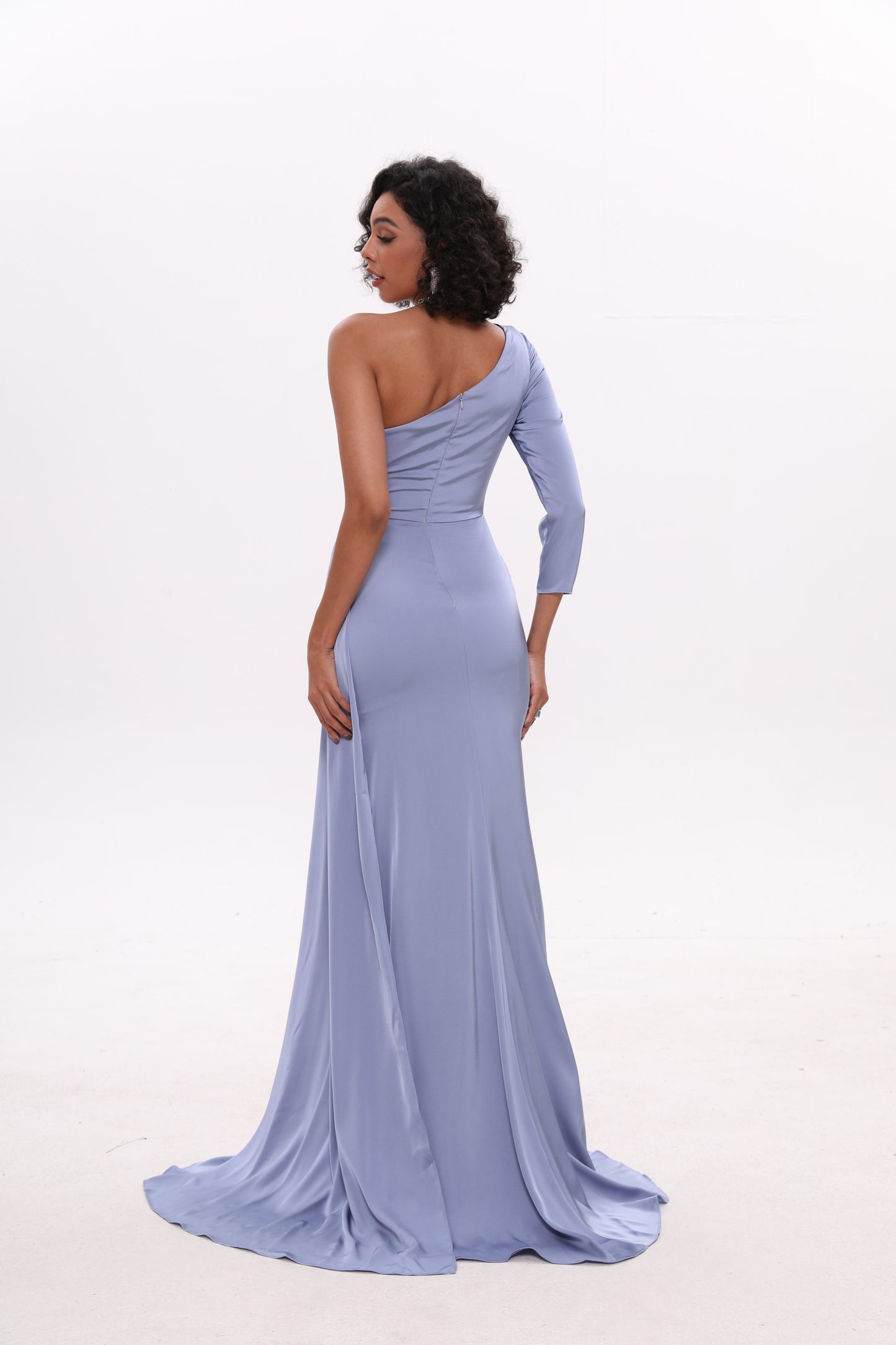 Sheath One-Shoulder Silk Like Satin Prom Dresses With Split