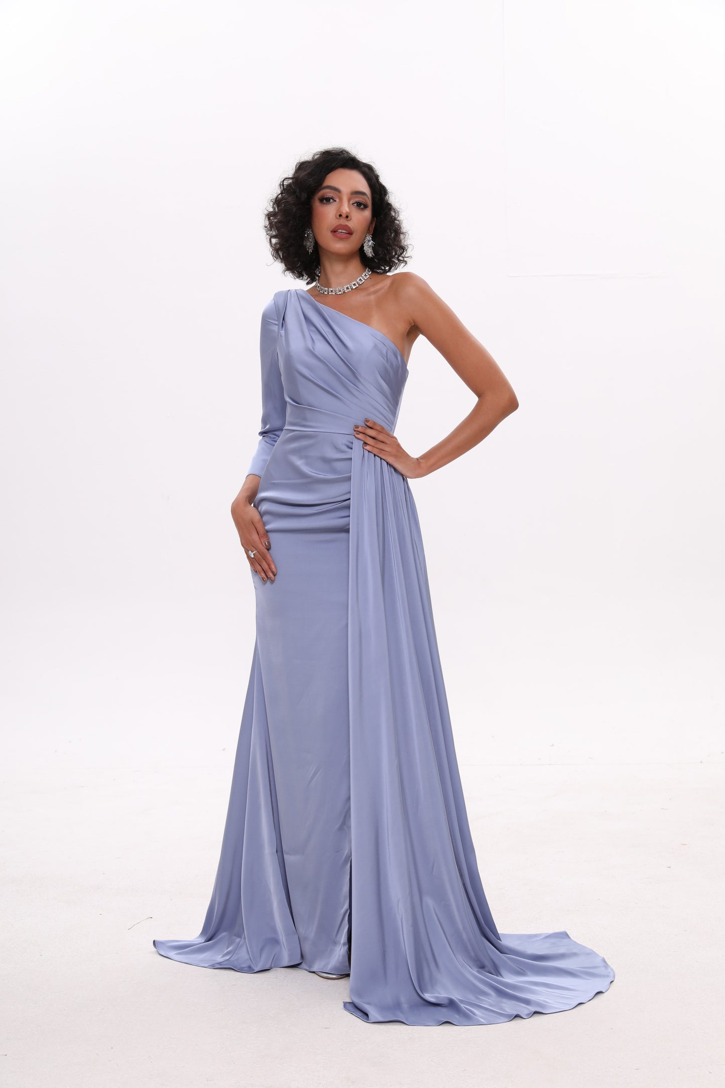 Sheath One-Shoulder Silk Like Satin Prom Dresses With Split