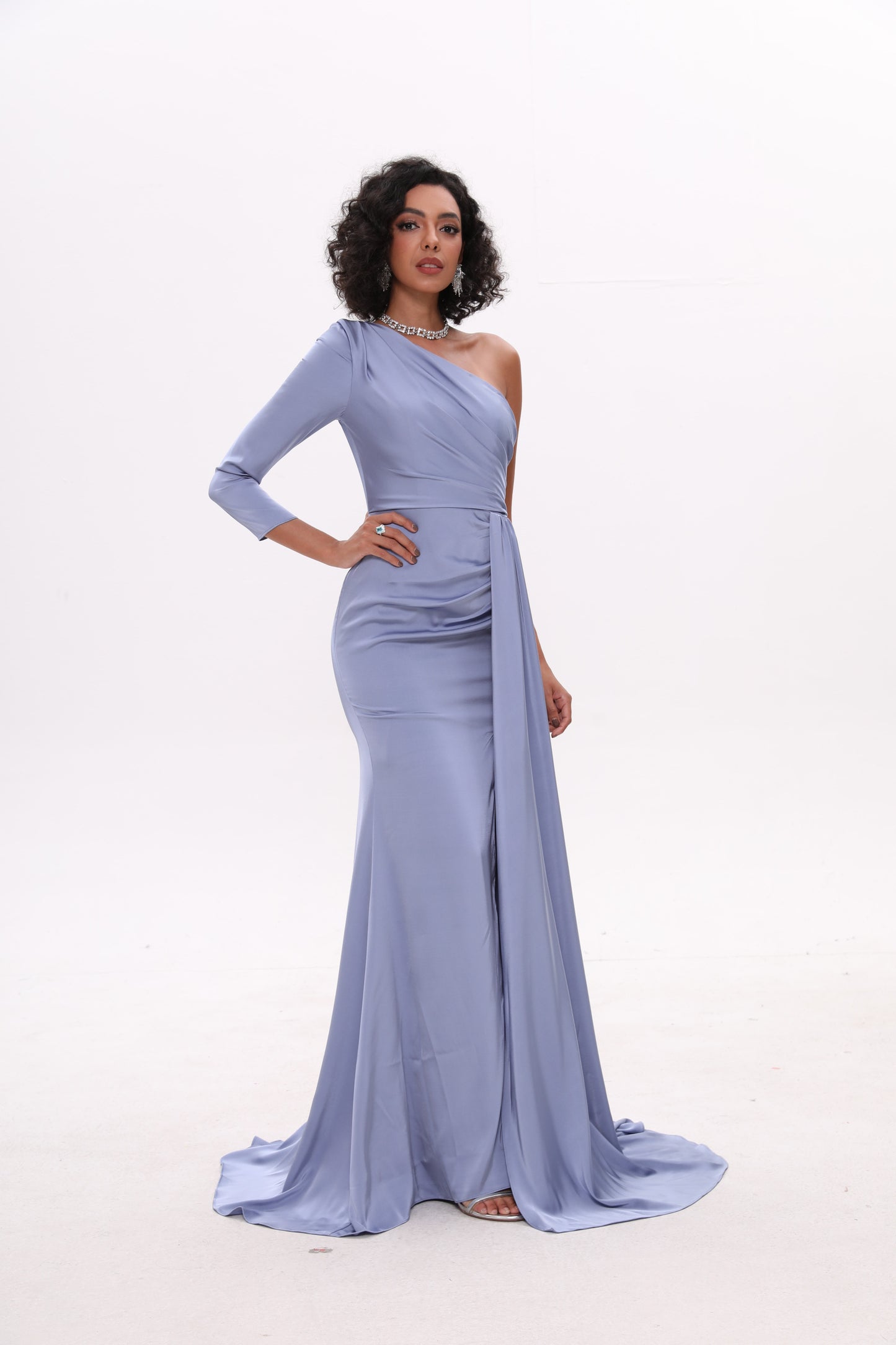 Sheath One-Shoulder Silk Like Satin Prom Dresses With Split