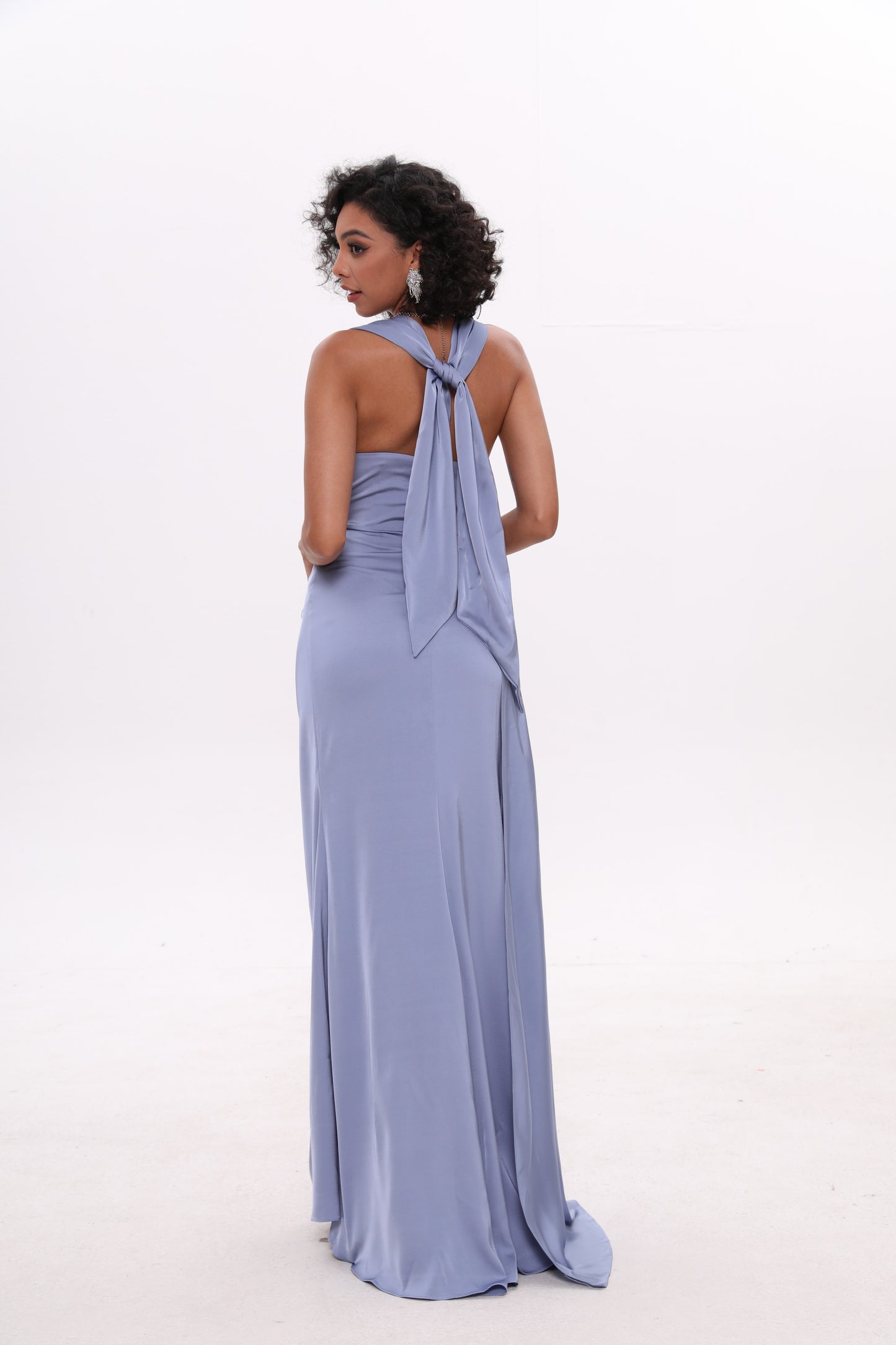 Elegant Halter Design Satin Prom Dress With Slit