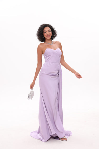 Sheath/Column Spaghetti Straps Long Formal Dresses With Split Side & Ruched