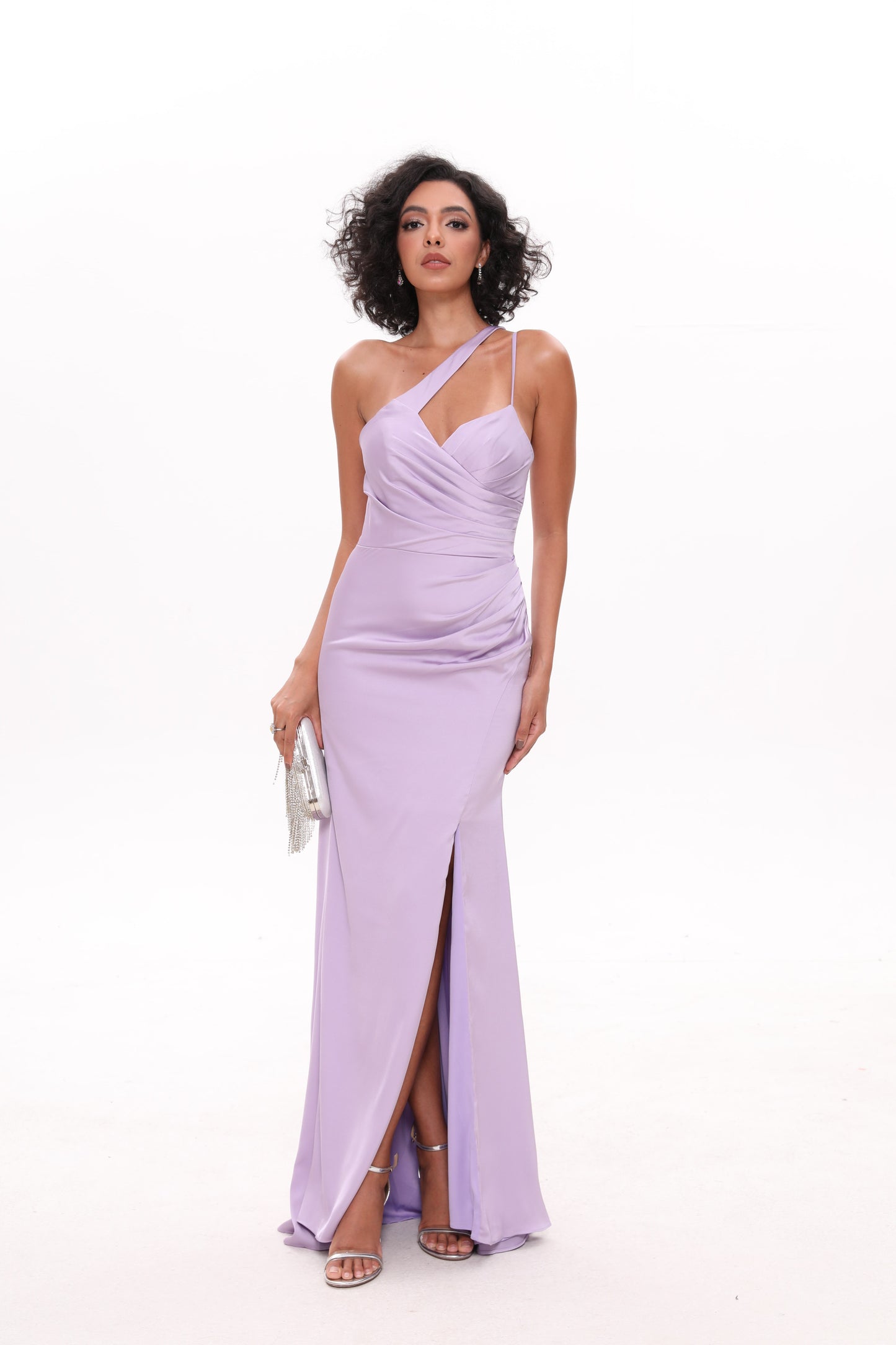 Sexy One Shoulder Soft Satin Side Slit Mermaid Long Bridesmaid Dresses