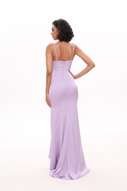 Long Cowl Neck Slit Dress