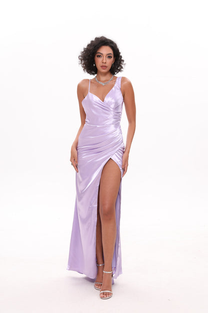 Side Slit Sheath Soft Satin Bridesmaid Dress