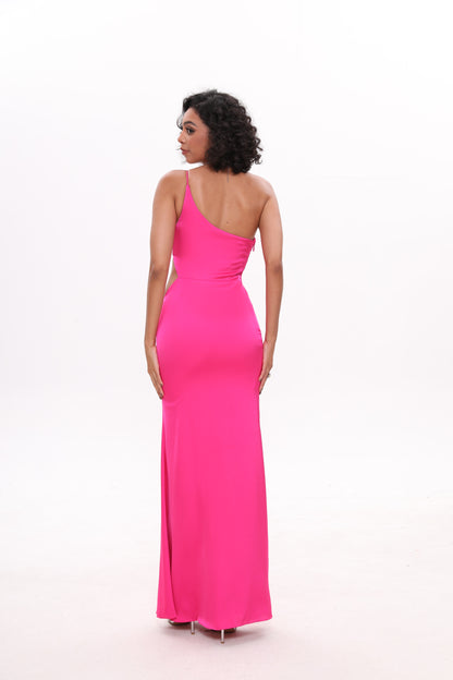 One Shoulder Asymmetric Neckline Long Dress