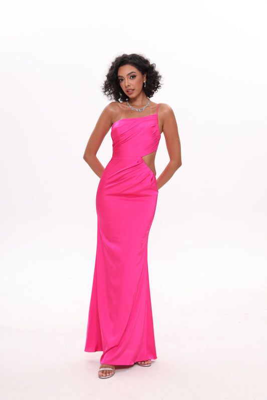 One Shoulder Asymmetric Neckline Long Dress