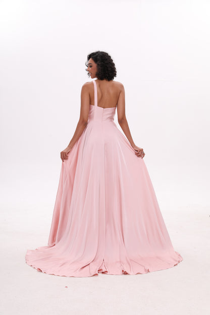 One Shoulder A-Line Sweep-Brush Train Bridesmaid Dresses