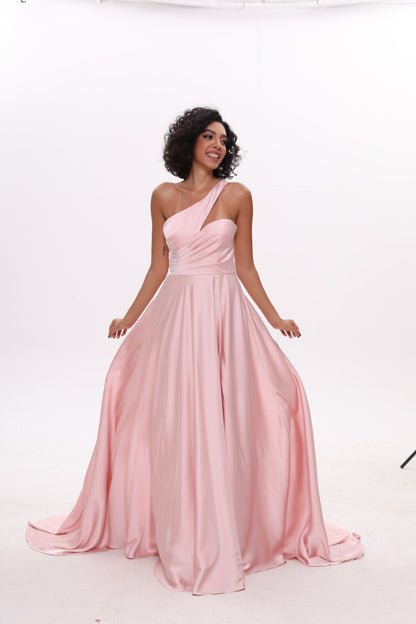 One Shoulder A-Line Sweep-Brush Train Bridesmaid Dresses