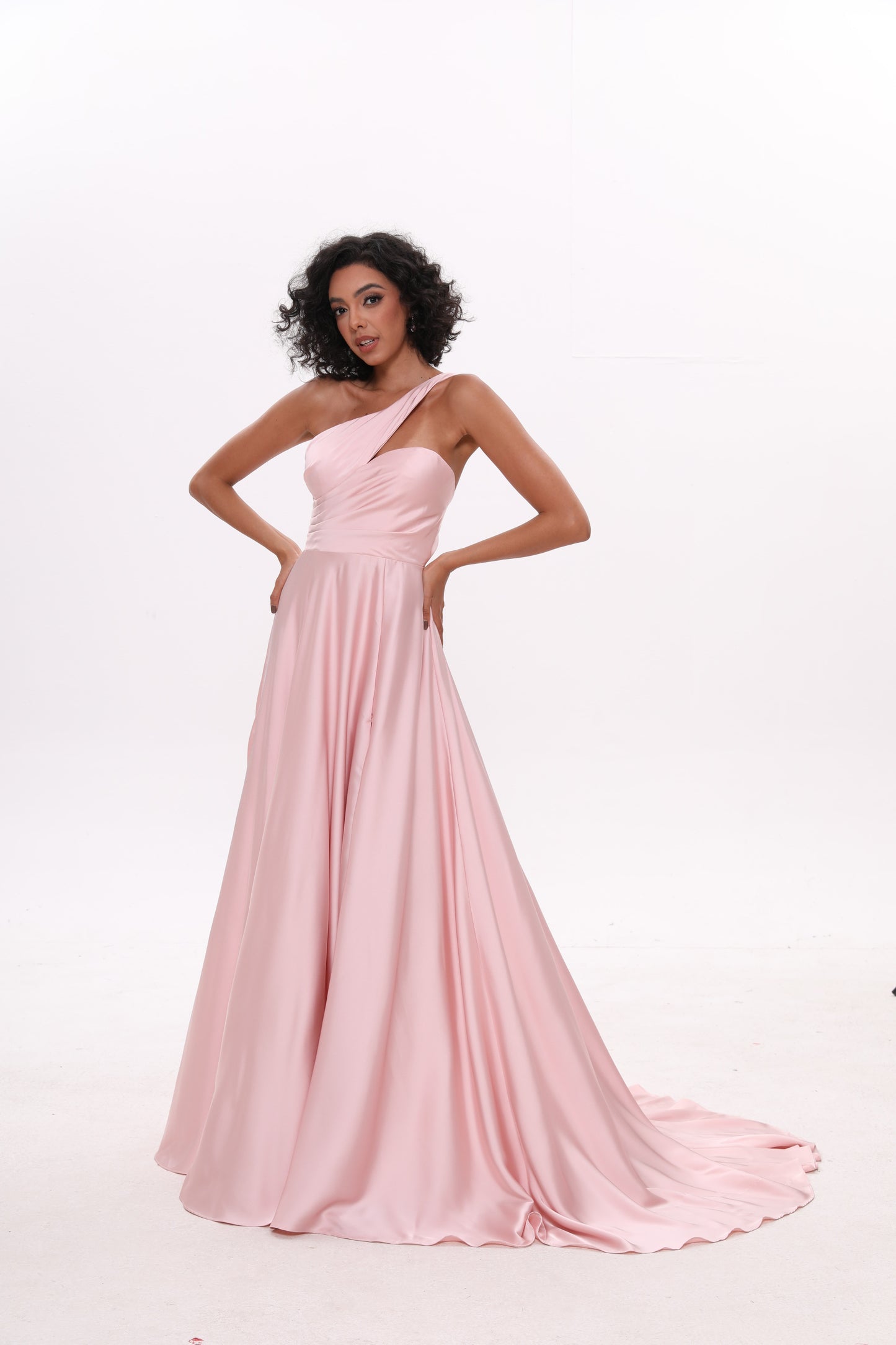 One Shoulder A-Line Sweep-Brush Train Bridesmaid Dresses