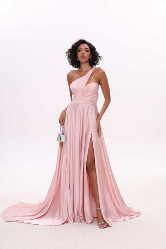 One Shoulder A-Line Sweep-Brush Train Bridesmaid Dresses