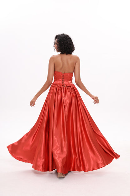 A-line Strapless Silk Satin Prom Dress