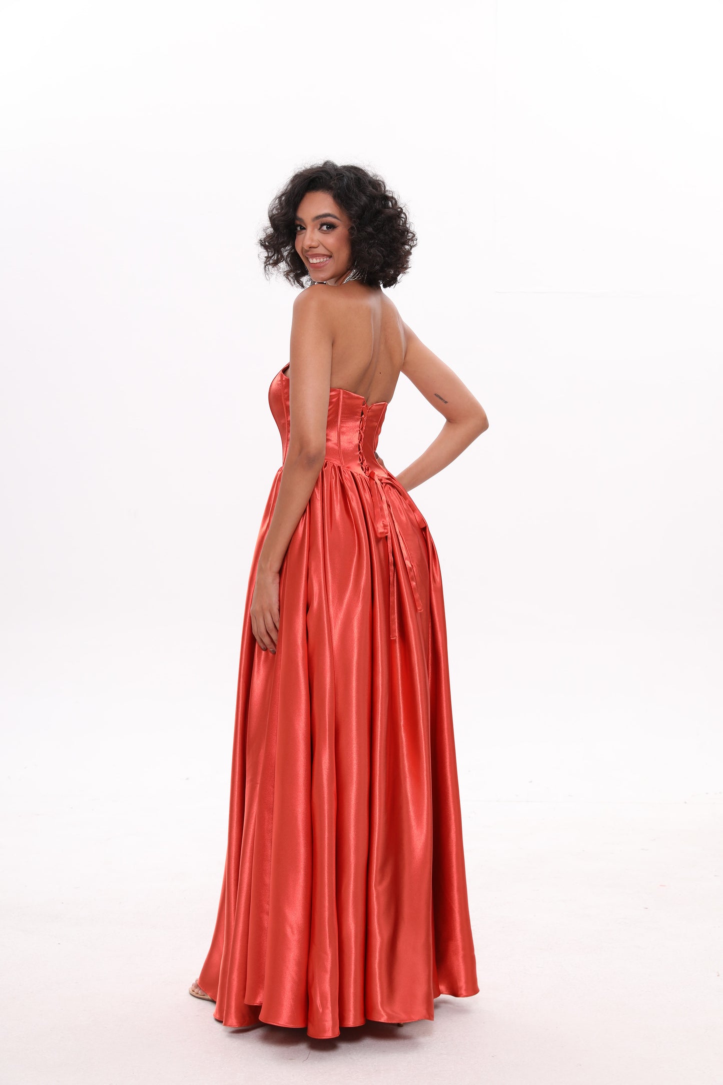 A-line Strapless Silk Satin Prom Dress