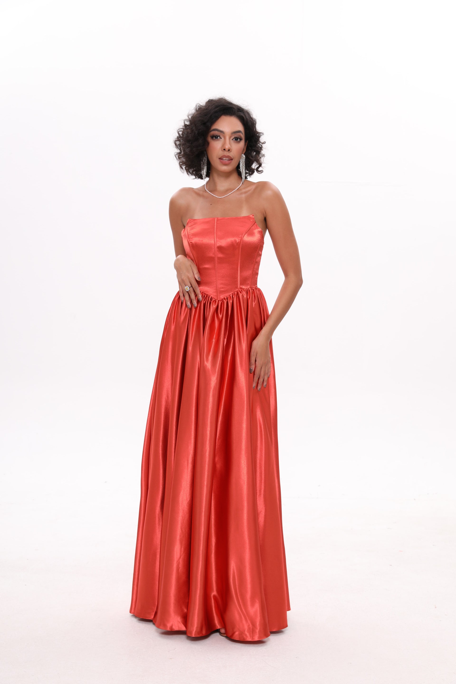 strapless open back dress A-line Strapless Silk Satin Prom Dress – Qiaoya Garments