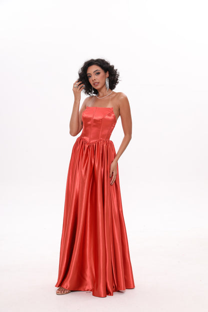 A-line Strapless Silk Satin Prom Dress