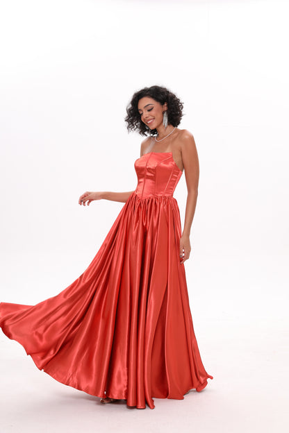 A-line Strapless Silk Satin Prom Dress