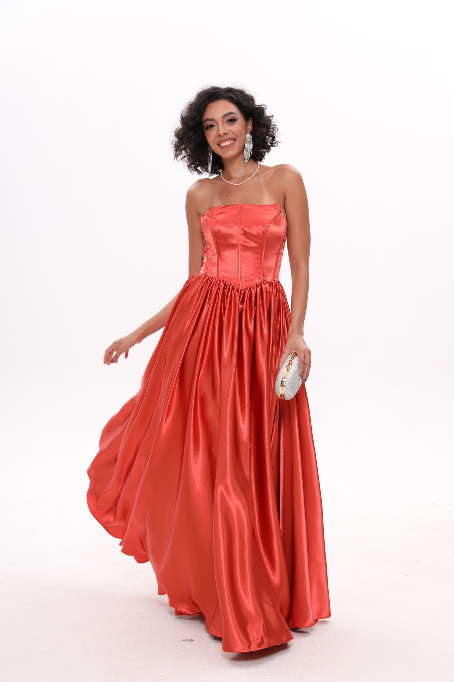 A-line Strapless Silk Satin Prom Dress