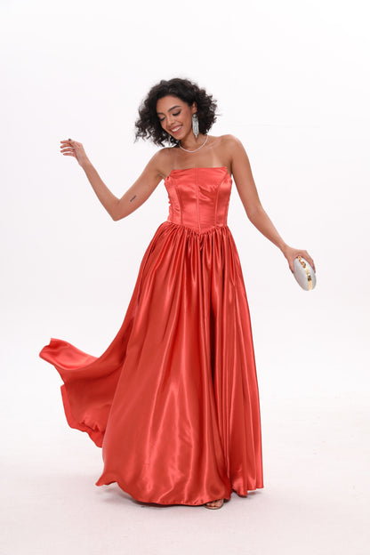 A-line Strapless Silk Satin Prom Dress