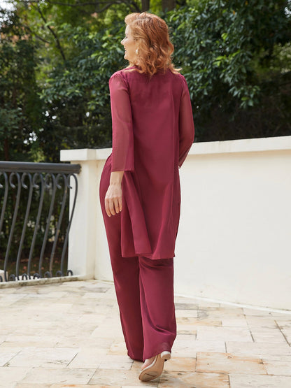 Mother of The Bride Pantsuits Jacket - Chiffon Long Mother Groom Dresses 3 Pieces