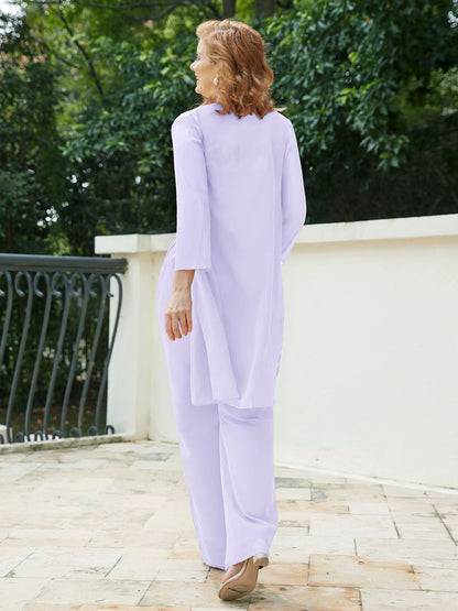 Mother of The Bride Pantsuits Jacket - Chiffon Long Mother Groom Dresses 3 Pieces