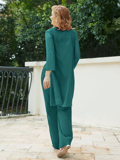 Mother of The Bride Pantsuits Jacket - Chiffon Long Mother Groom Dresses 3 Pieces