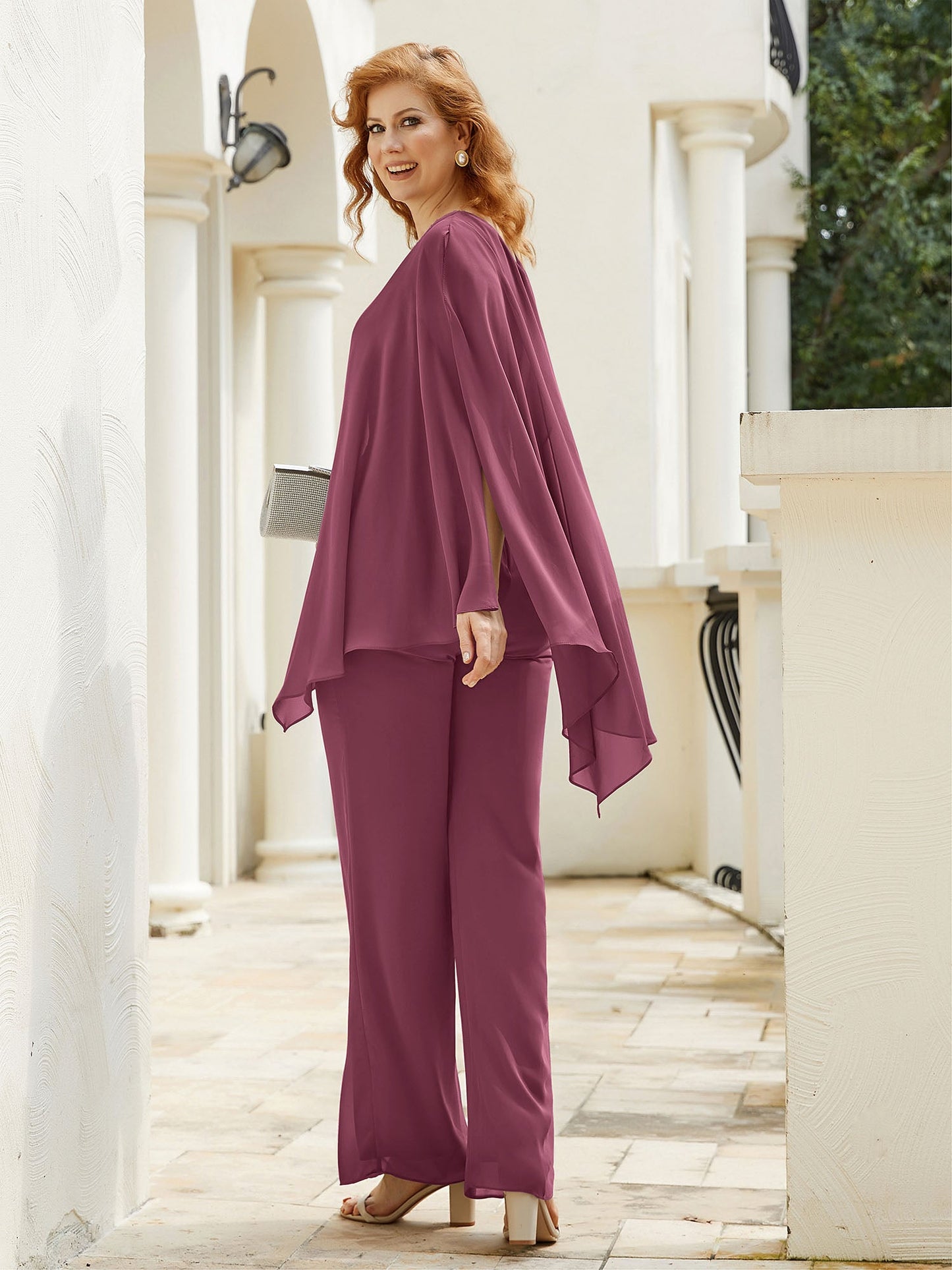 Elegant Beaded V Neck Chiffon Jumpsuit