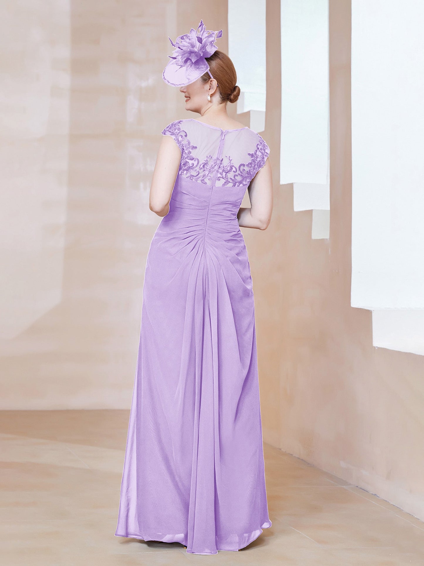 Illusion Neck Pleated Tight Chiffon Dress