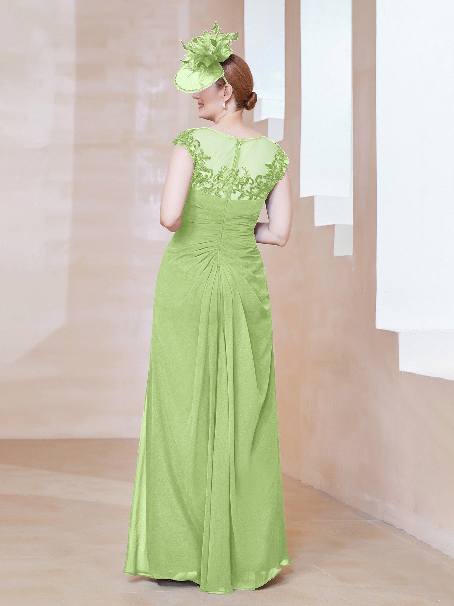 Illusion Neck Pleated Tight Chiffon Dress