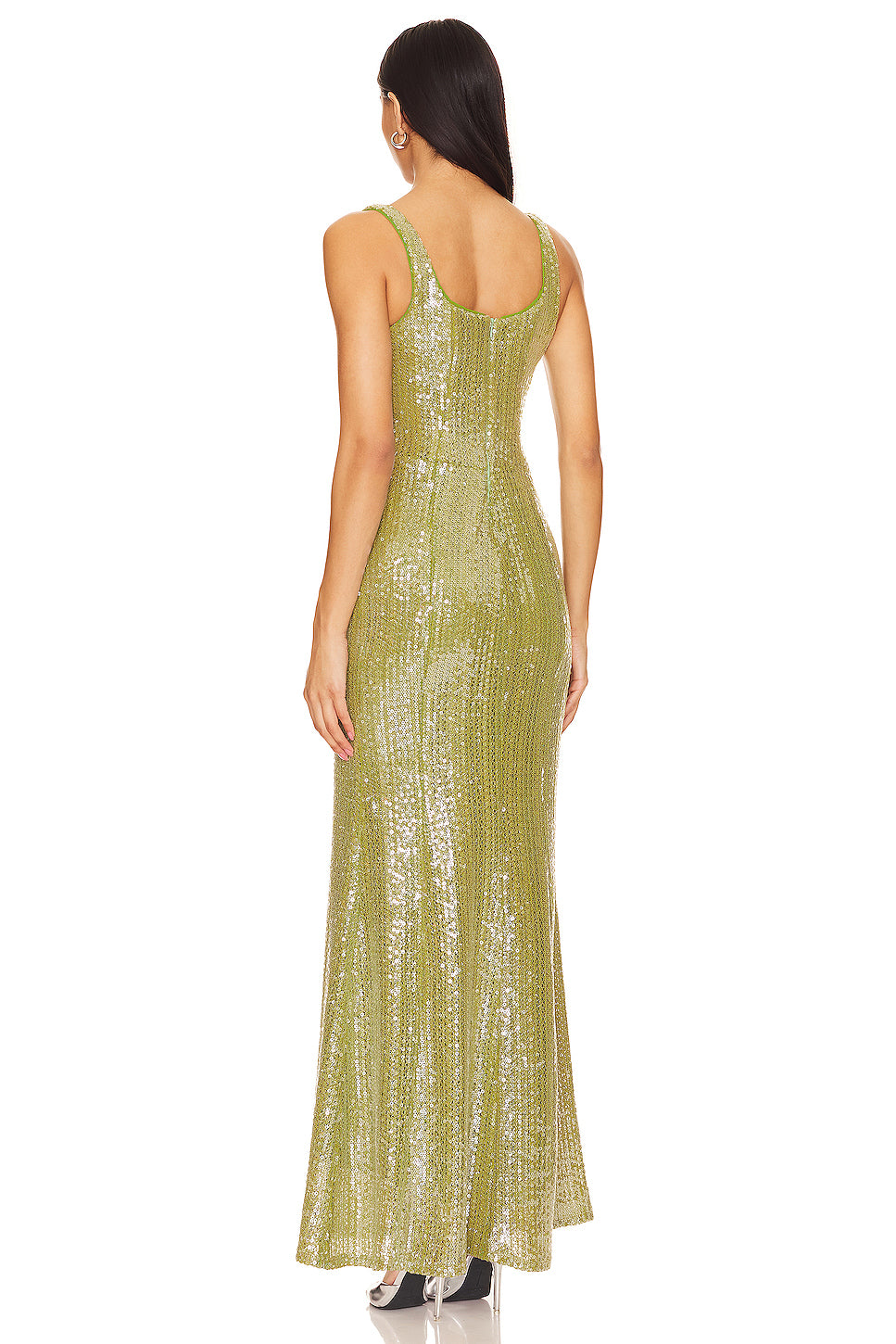 Sequined Drape Evening Gown Slip Dress