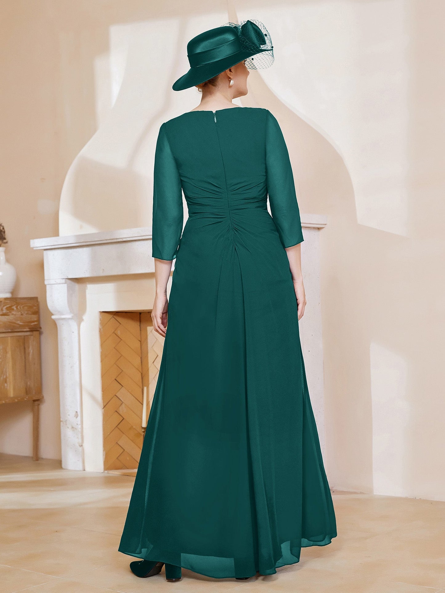 V-neck Ruffles Sheath Floor-Length Chiffon Dress